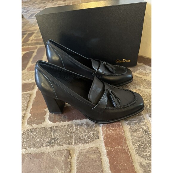 Giao Deen Leather Mid High Block Heel Square Toe Tassel Dress Pumps EU 42 /US 11 - Picture 4 of 14